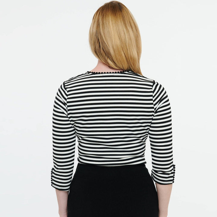 1950's Black & White Stripe Cutout Neck Tie Top - Tops - Fire Inside Me - 