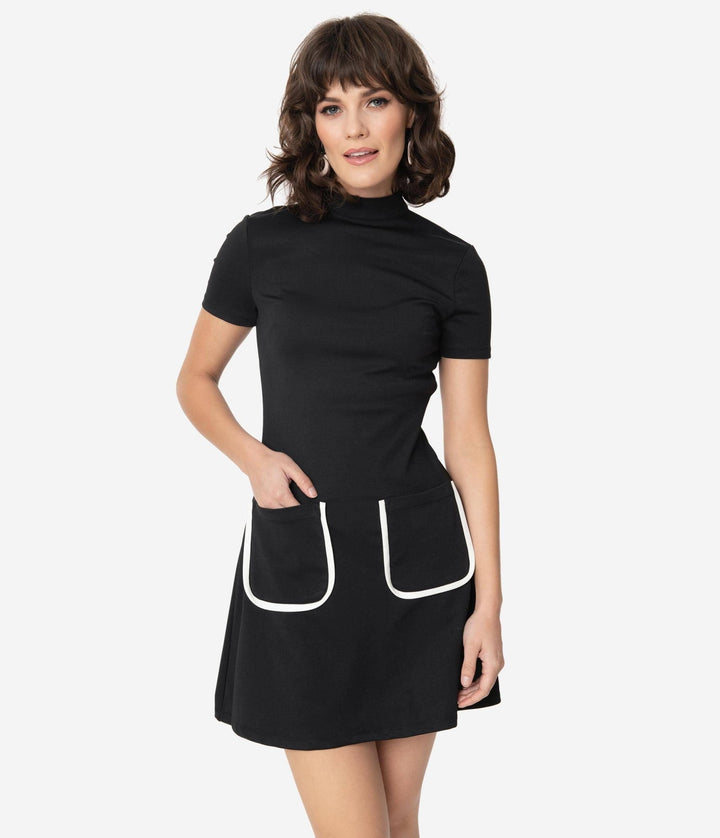 Black Mock Turtleneck Wave Maker Mini Dress - Dresses - Fire Inside Me - 