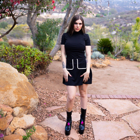 Black Mock Turtleneck Wave Maker Mini Dress - Dresses - Fire Inside Me - 