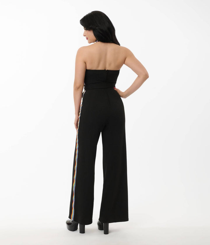 Black Rainbow Stripe Glamour Goddess Jumpsuit - Rompers & Jumpsuits - Fire Inside Me - 