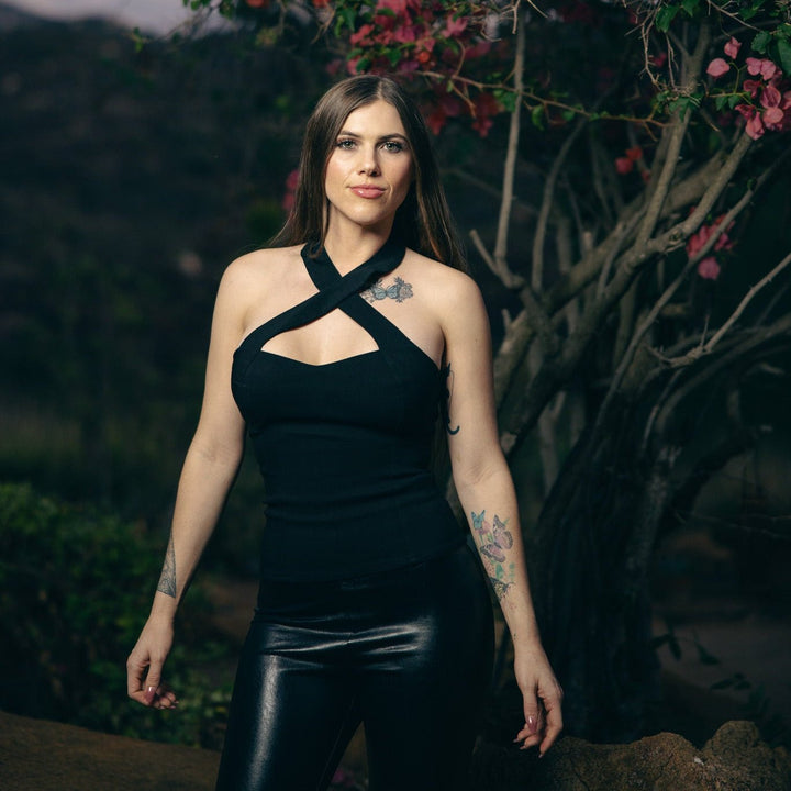 Black Stretch Rita Criss Cross Halter Top - Tops - Fire Inside Me - 