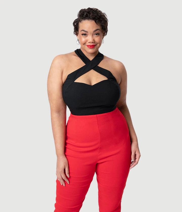 Black Stretch Rita Criss Cross Halter Top - Tops - Fire Inside Me - 