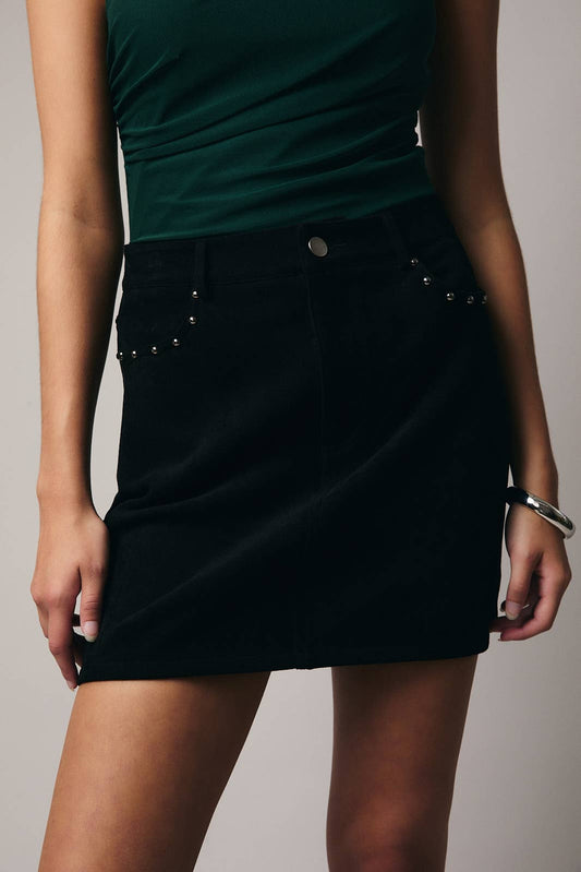 Black Studded Suede Mini Skirt - Bottoms - Fire Inside Me - 