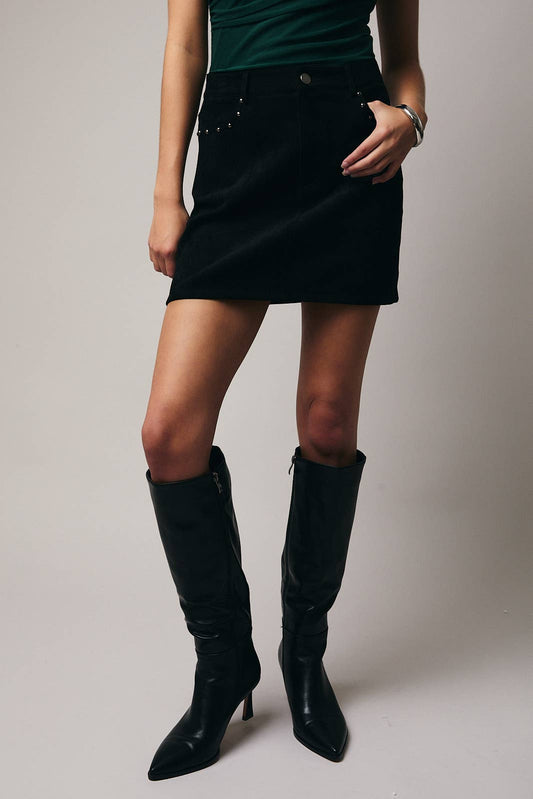 Black Studded Suede Mini Skirt - Bottoms - Fire Inside Me - 