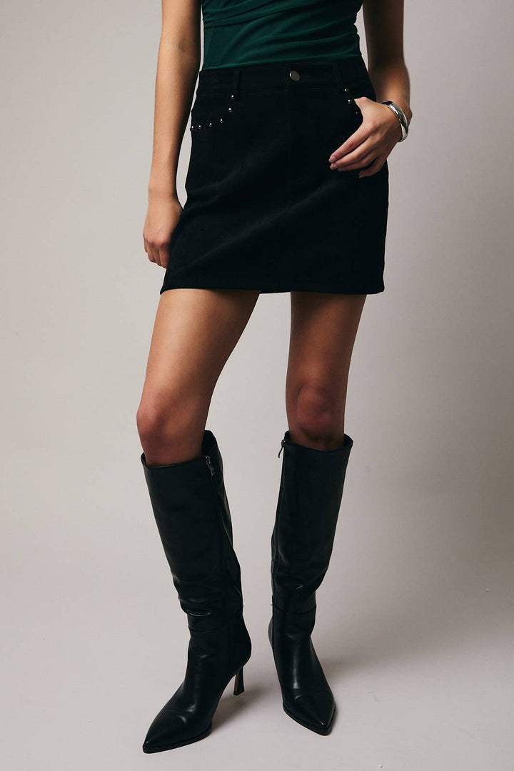 Black Studded Suede Mini Skirt - Bottoms - Fire Inside Me - 