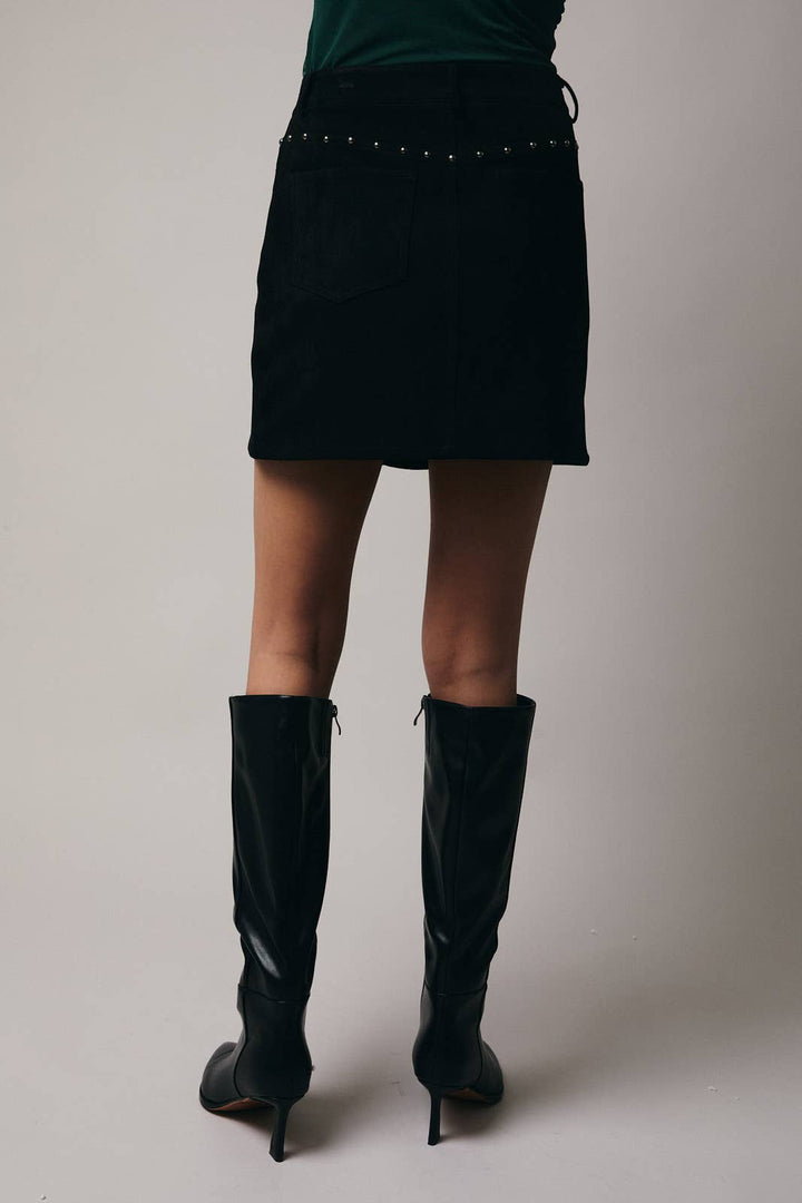Black Studded Suede Mini Skirt - Bottoms - Fire Inside Me - 