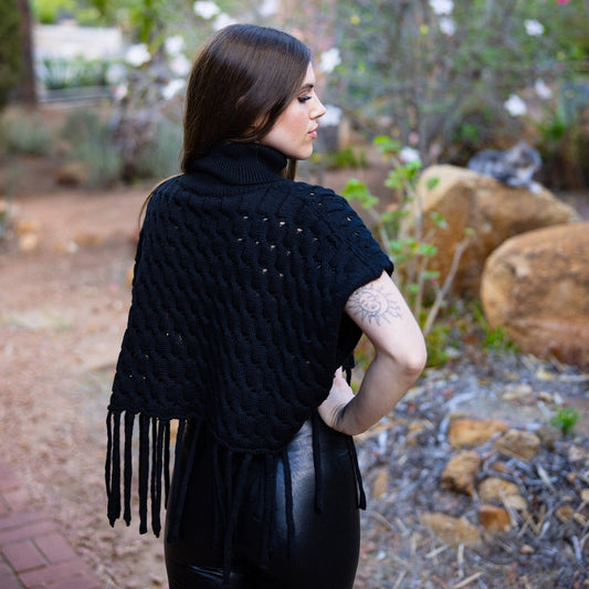 Black Turtleneck with Fringed Hem - Fire Inside Me - 