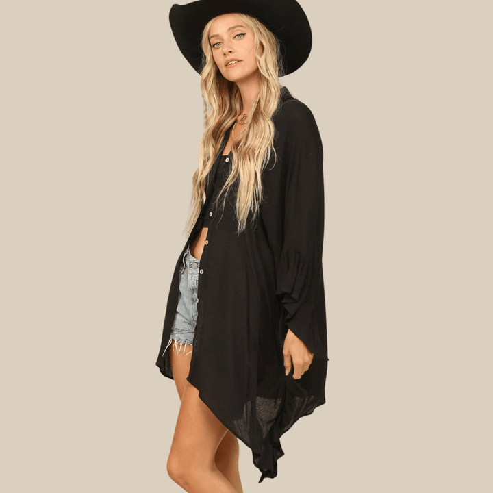 Button - Down Tunic Ruffle Shirt - Tops - Fire Inside Me - 