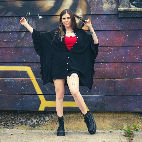 Button - Down Tunic Ruffle Shirt - Tops - Fire Inside Me - 