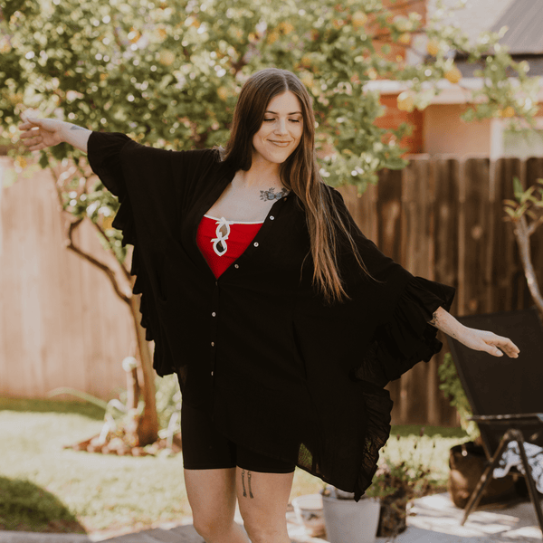 Button - Down Tunic Ruffle Shirt - Tops - Fire Inside Me - 