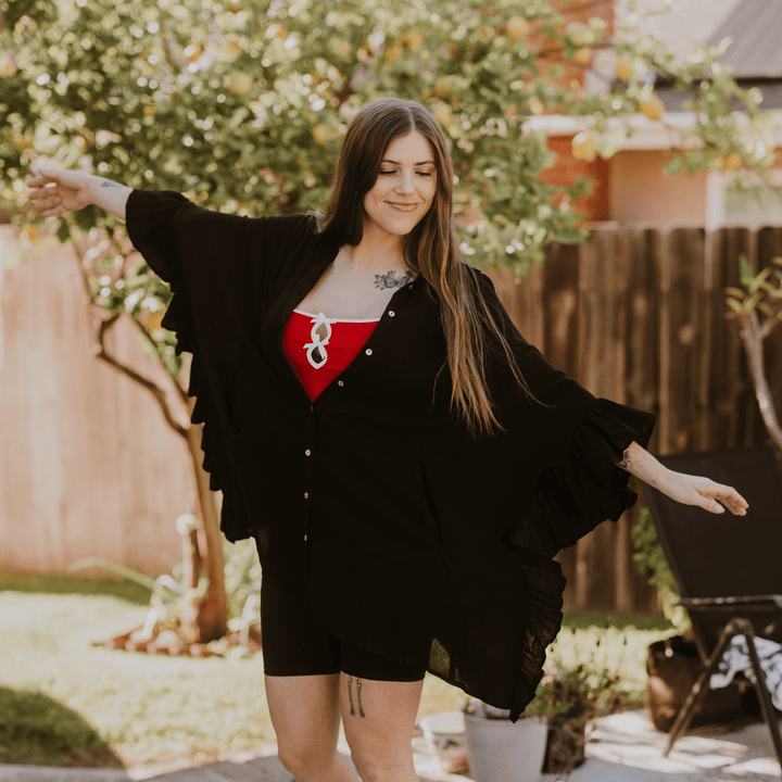Button - Down Tunic Ruffle Shirt - Tops - Fire Inside Me - 