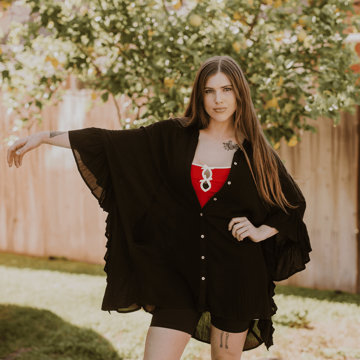 Button - Down Tunic Ruffle Shirt - Tops - Fire Inside Me - 