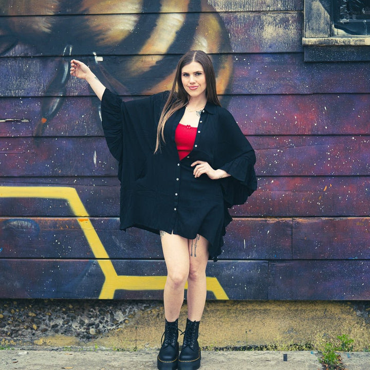 Button - Down Tunic Ruffle Shirt - Tops - Fire Inside Me - 