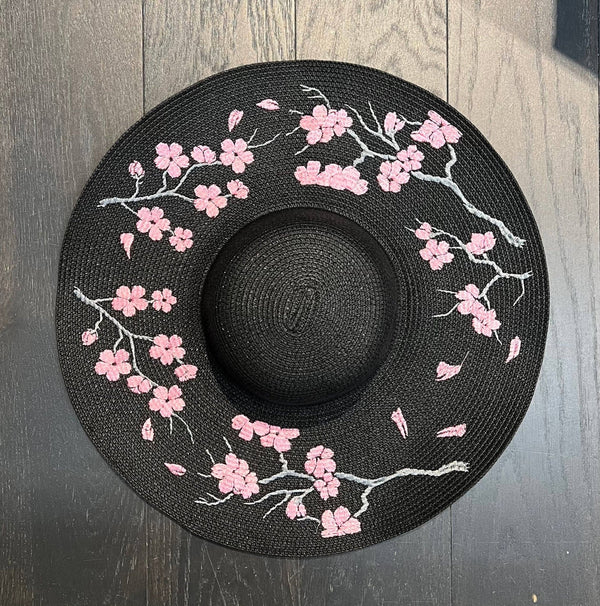 Cherry Blossoms Embroidered Floppy Sun Hat - Accessories - Fire Inside Me - 