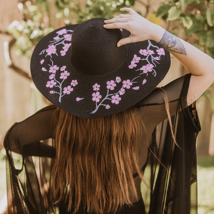 Cherry Blossoms Embroidered Floppy Sun Hat - Accessories - Fire Inside Me - 