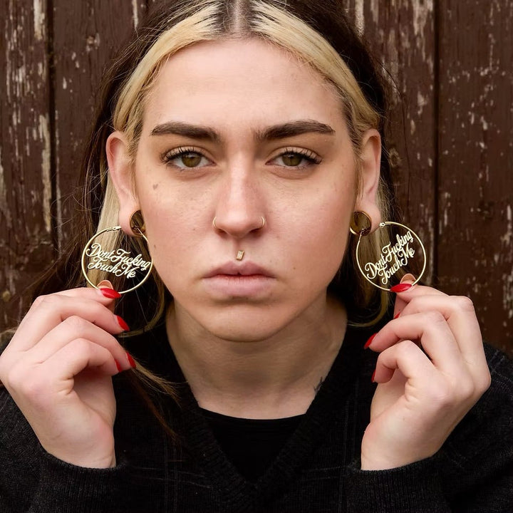 Don’t F*cking Touch Me Hoop Earrings – Gold - Accessories - Fire Inside Me - 