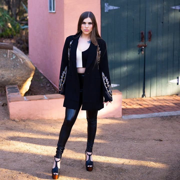 Embroidered Tunic Blazer - Outerwear - Fire Inside Me - 