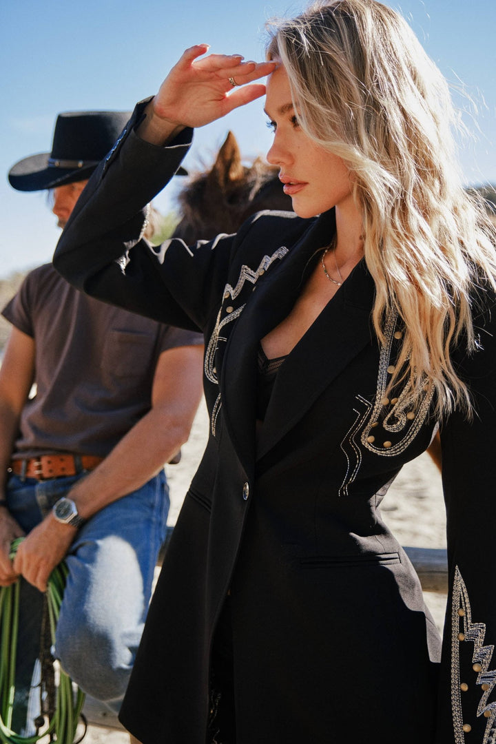 Embroidered Tunic Blazer - Outerwear - Fire Inside Me - 