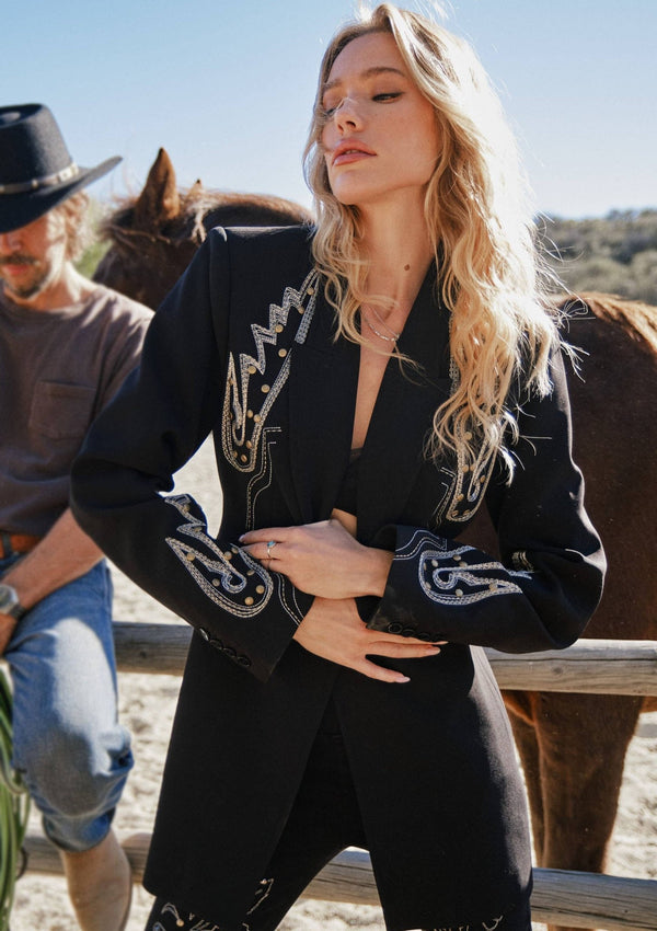 Embroidered Tunic Blazer - Outerwear - Fire Inside Me - 