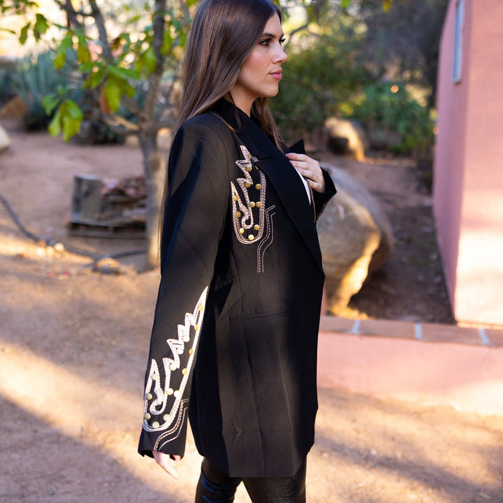 Embroidered Tunic Blazer - Outerwear - Fire Inside Me - 