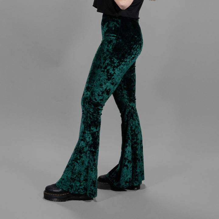 Emerald Green Velvet Bell Bottoms - Fire Inside Me - 