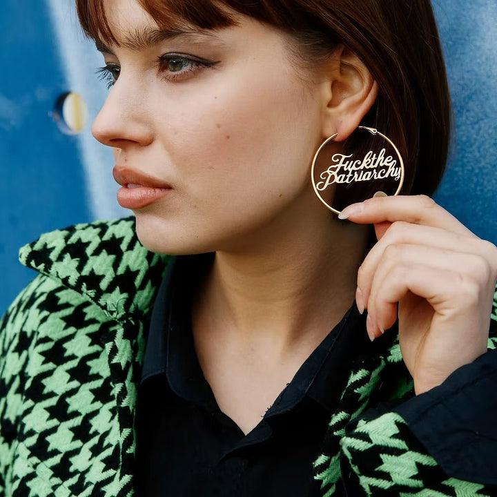 F*ck the Patriarchy Hoop Earrings – 18k Gold - Accessories - Fire Inside Me - 
