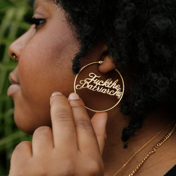 F*ck the Patriarchy Hoop Earrings – 18k Gold - Accessories - Fire Inside Me - 