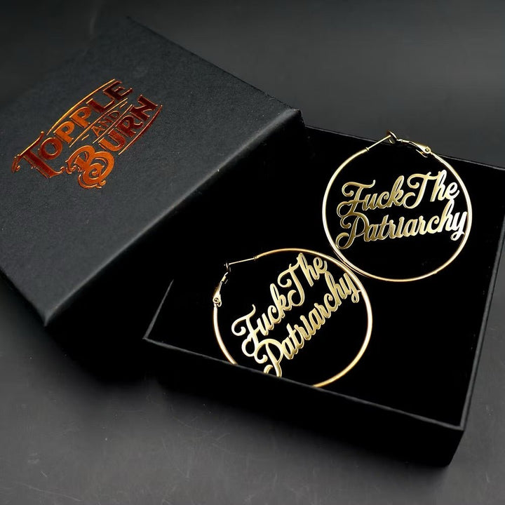 F*ck the Patriarchy Hoop Earrings – 18k Gold - Accessories - Fire Inside Me - 