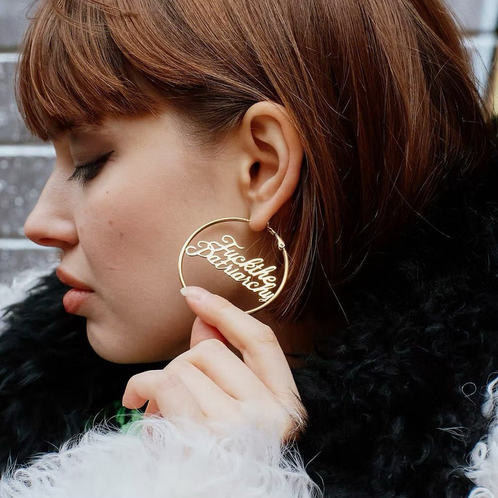 F*ck the Patriarchy Hoop Earrings – 18k Gold - Accessories - Fire Inside Me - 
