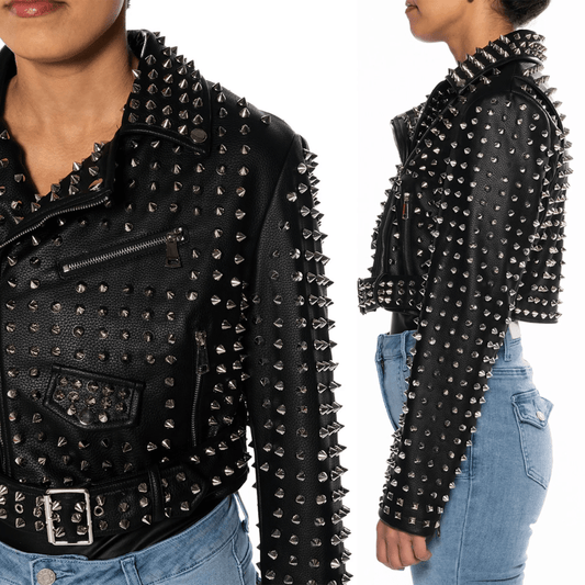 Fully Studded Vegan Leather Jacket - Fire Inside Me - 