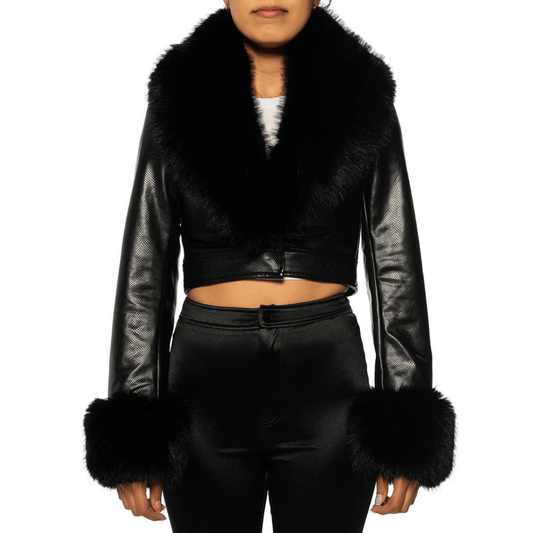 Gisele Cropped Jacket w/ Removable Faux Fur - Outerwear - Fire Inside Me - 