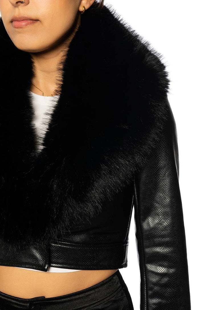 Gisele Cropped Jacket w/ Removable Faux Fur - Outerwear - Fire Inside Me - 
