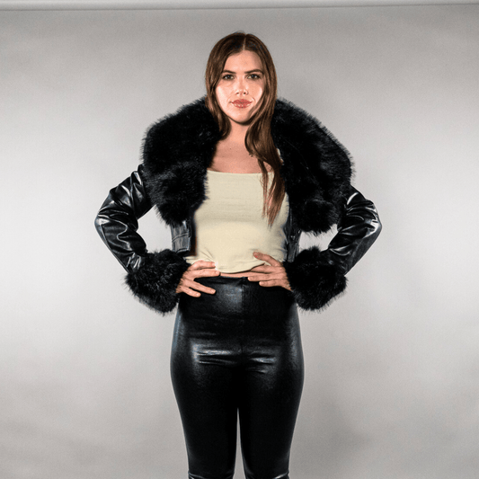 Gisele Cropped Jacket w/ Removable Faux Fur - Outerwear - Fire Inside Me - 