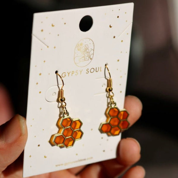 Gold Honeycomb Earrings - Accessories - Fire Inside Me - 