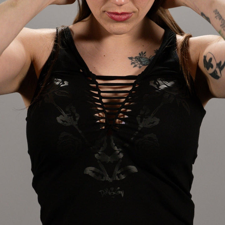 Gothic Rose Blackout Slashed Tank Top - Fire Inside Me - 
