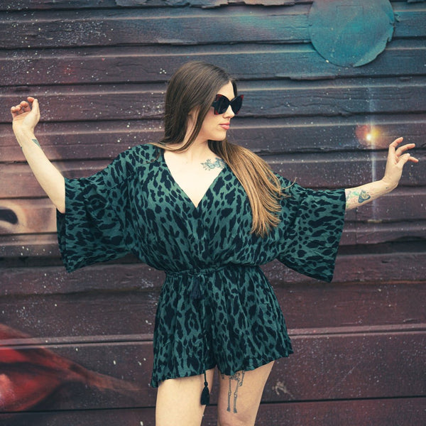 Green Leopard Romper - Dresses - Fire Inside Me - 