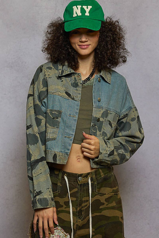 Leopard Print Button Down Denim Jacket - Outerwear - Fire Inside Me - 