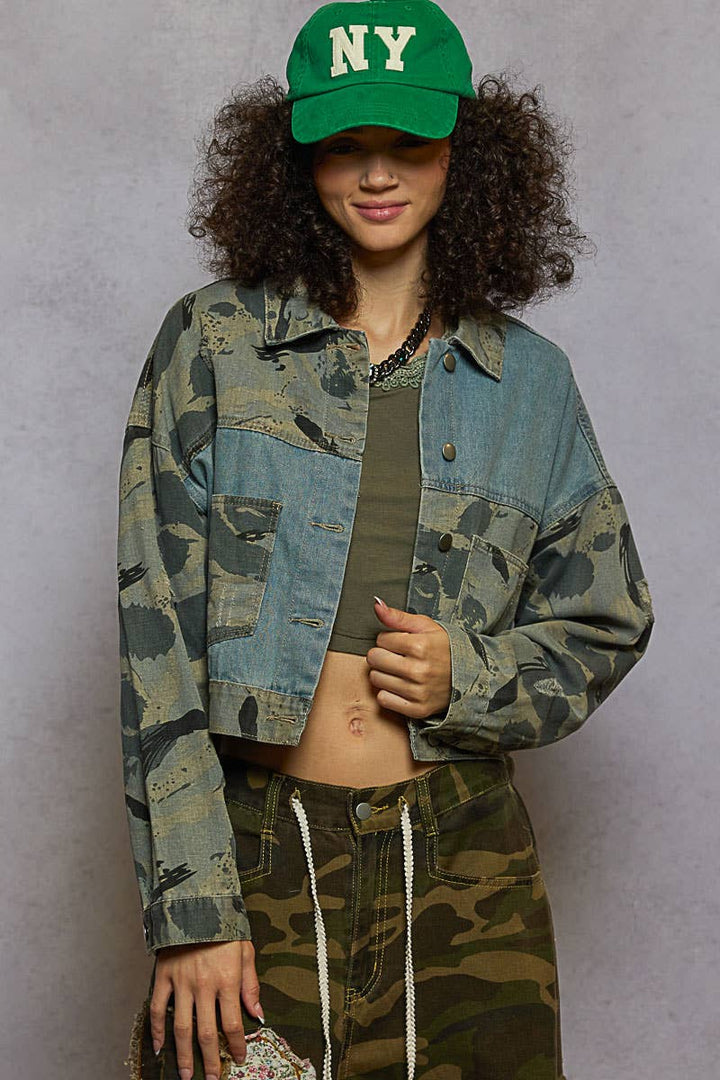 Leopard Print Button Down Denim Jacket - Outerwear - Fire Inside Me - 