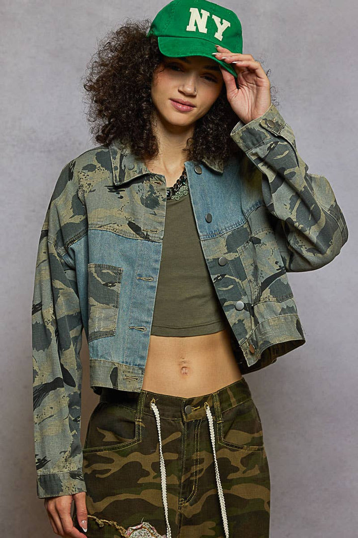 Leopard Print Button Down Denim Jacket - Outerwear - Fire Inside Me - 