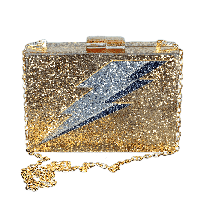 Lightning Bolt Acrylic Cyndi Clutch in Gold Glitter - Fire Inside Me - 