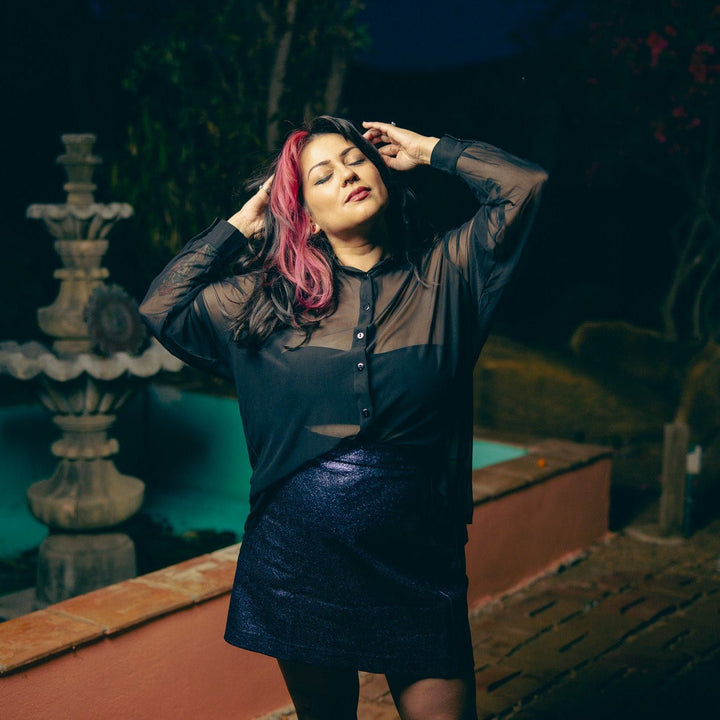 Midnight Blue Foil Faux Leather Mini Skirt - Bottoms - Fire Inside Me - 