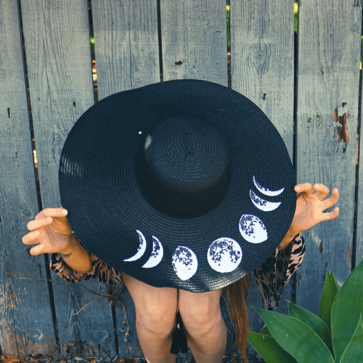 Moon Phase Embroidered Floppy Sun Hat - Accessories - Fire Inside Me - 