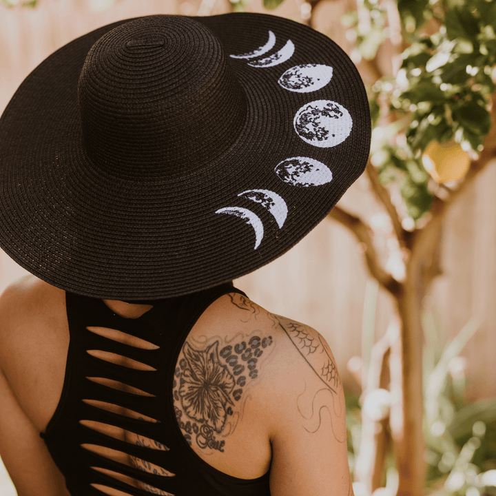 Moon Phase Embroidered Floppy Sun Hat - Accessories - Fire Inside Me - 
