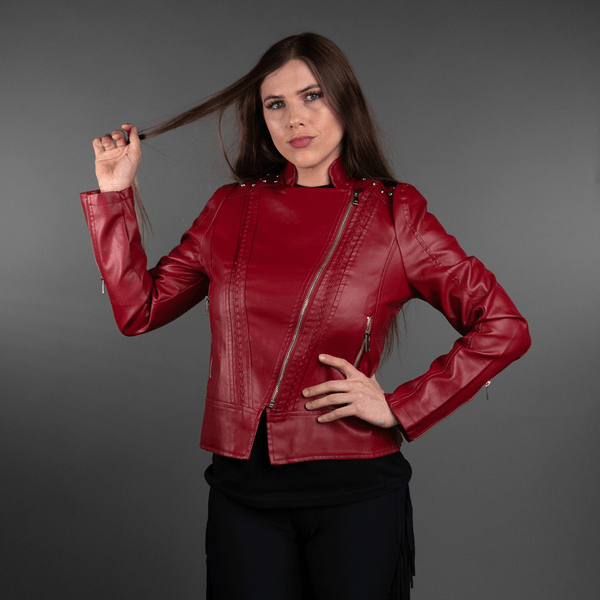 Red Studded Vegan Leather Jacket - Outerwear - Fire Inside Me - 