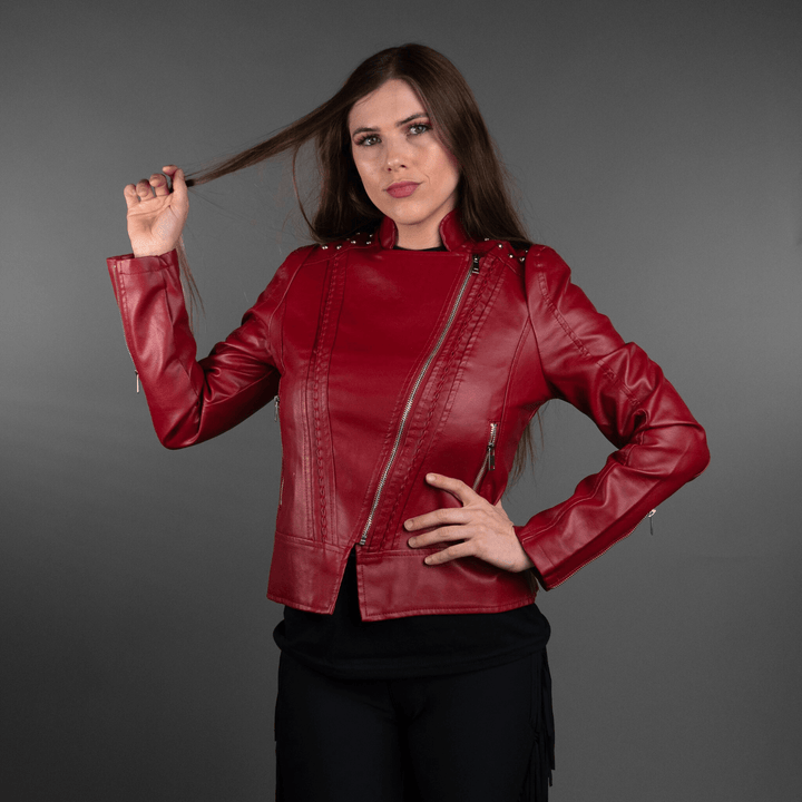 Red Studded Vegan Leather Jacket - Outerwear - Fire Inside Me - 