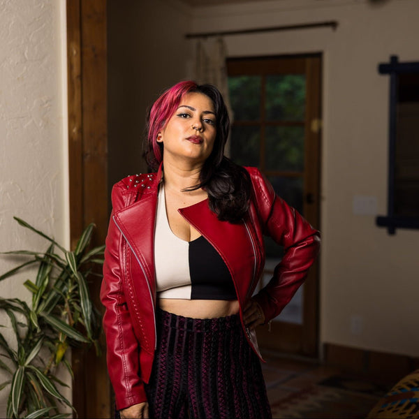 Red Studded Vegan Leather Jacket - Outerwear - Fire Inside Me - 