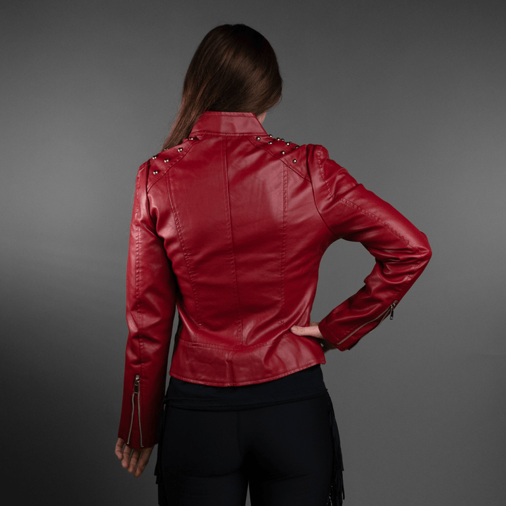Red Studded Vegan Leather Jacket - Outerwear - Fire Inside Me - 