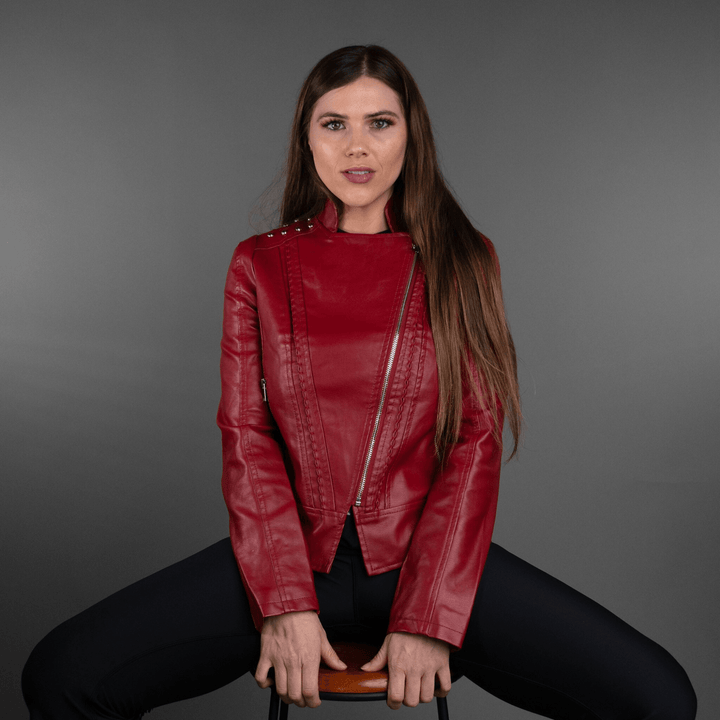 Red Studded Vegan Leather Jacket - Outerwear - Fire Inside Me - 