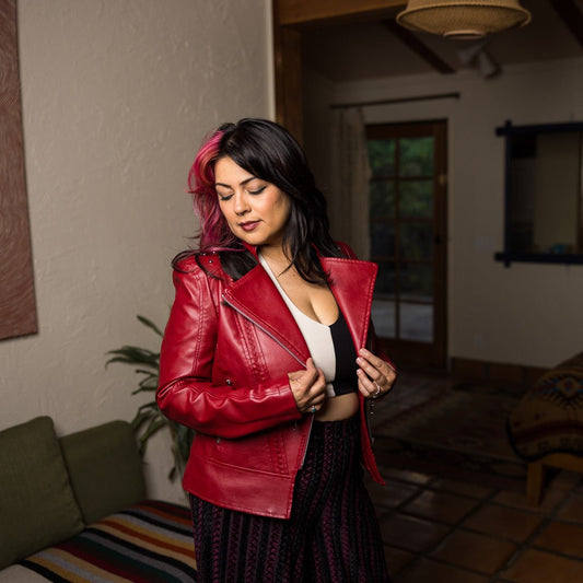 Red Studded Vegan Leather Jacket - Outerwear - Fire Inside Me - 