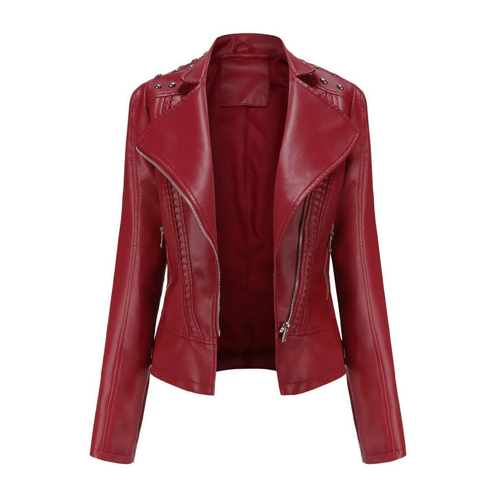 Red Studded Vegan Leather Jacket - Outerwear - Fire Inside Me - 